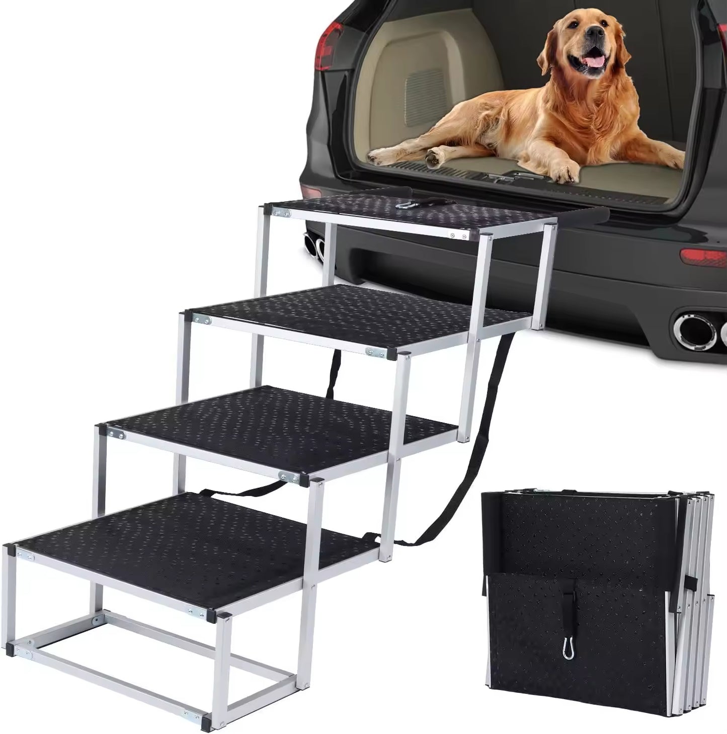 Portable Large Dog Car Ramp | Adjustable Aluminum Pet Ladder for Easy Access to Cars, Trucks & SUVs | Foldable, Non-Slip, Lightweight