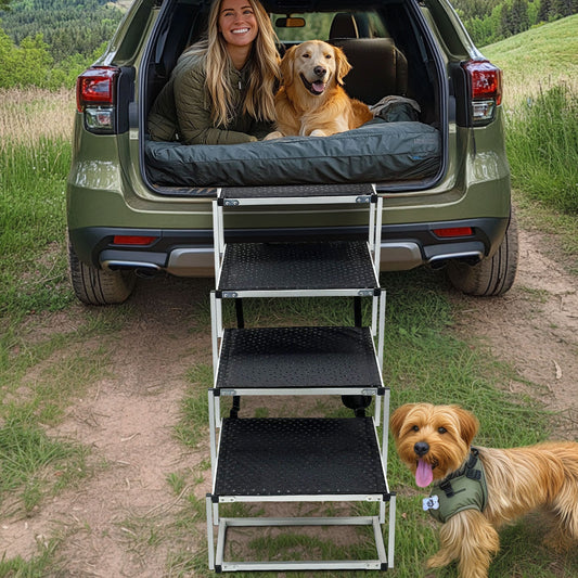 Portable Large Dog Car Ramp | Adjustable Aluminum Pet Ladder for Easy Access to Cars, Trucks & SUVs | Foldable, Non-Slip, Lightweight