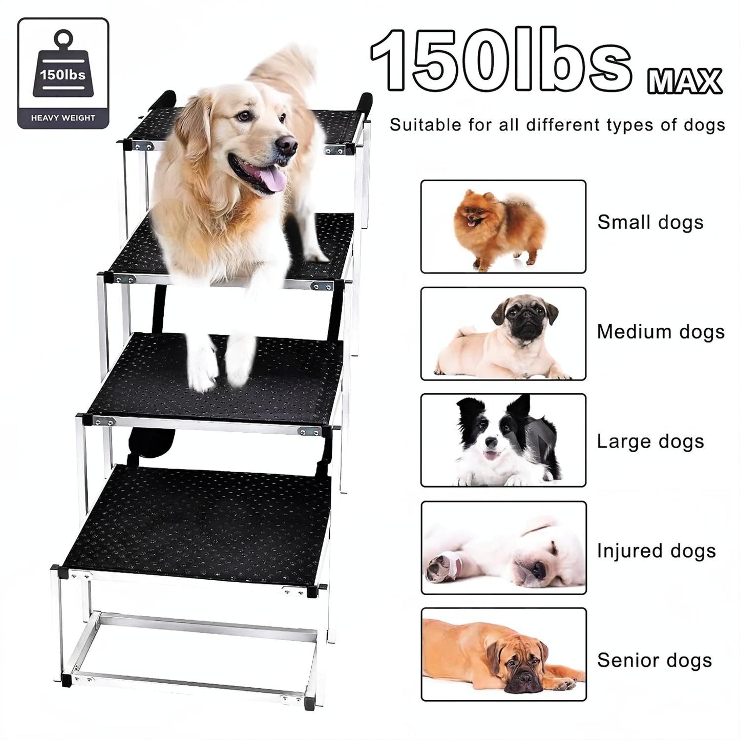 Portable Large Dog Car Ramp | Adjustable Aluminum Pet Ladder for Easy Access to Cars, Trucks & SUVs | Foldable, Non-Slip, Lightweight