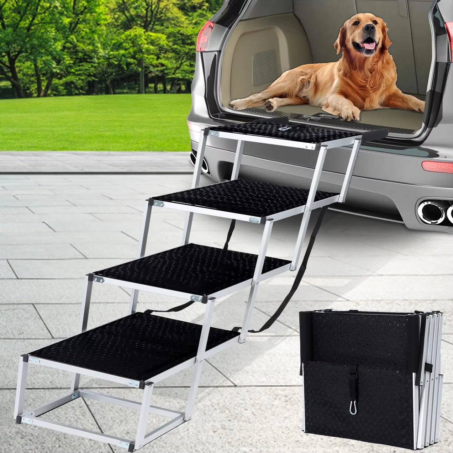 Portable Large Dog Car Ramp | Adjustable Aluminum Pet Ladder for Easy Access to Cars, Trucks & SUVs | Foldable, Non-Slip, Lightweight