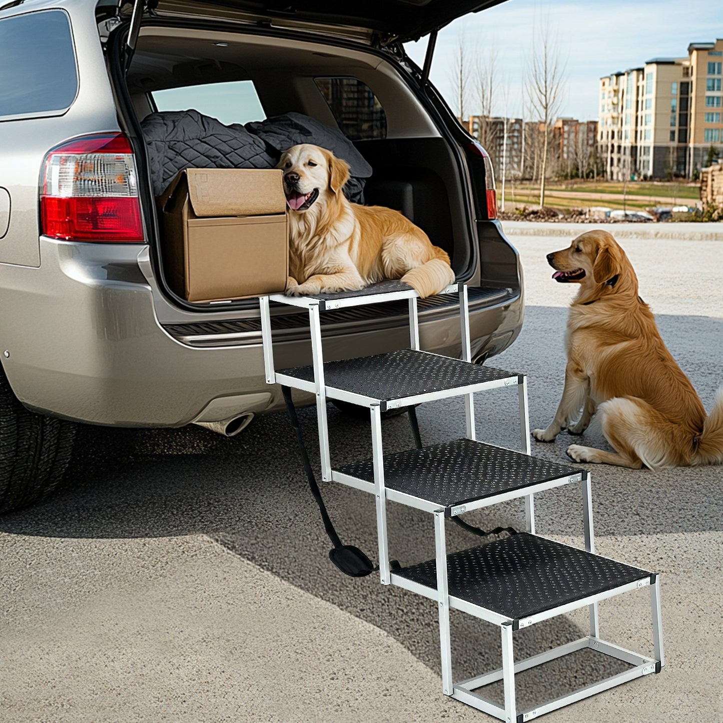 Portable Large Dog Car Ramp | Adjustable Aluminum Pet Ladder for Easy Access to Cars, Trucks & SUVs | Foldable, Non-Slip, Lightweight