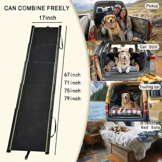 Heavy-Duty Telescopic Dog Car Ramp | Foldable Aluminum Pet Ladder for Cars, SUVs & Trucks | Non-Slip & Portable Design (Up to 70kg)