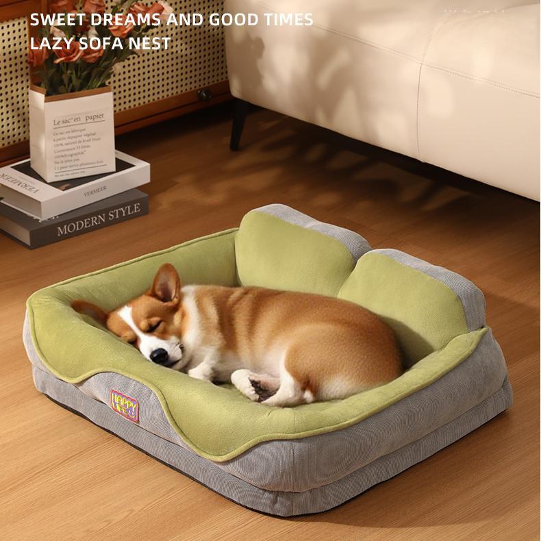 All-Season Dog & Cat Bed with Thickened Backrest Pillow | Orthopedic Corduroy Pet Nest | Washable Cozy Pet Sofa Bed