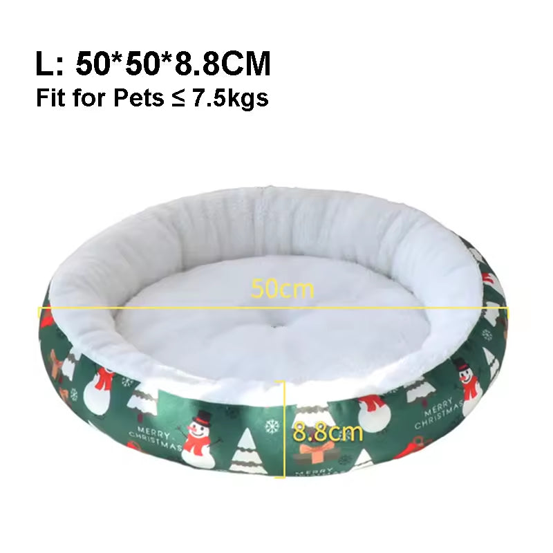Christmas Pet Bed Round Nest | Warm Winter Dog & Cat Bed | Soft Plush Holiday Pet Cushion | Anti-Slip & Thickened Cozy Mat