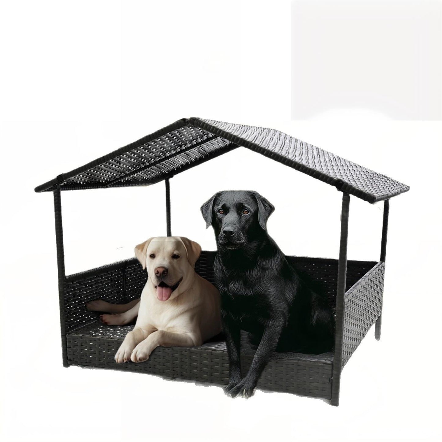 Stylish & Breathable Semi-Closed PE Rattan Dog House | Removable Roof & Elevated Design for Comfort and Cooling