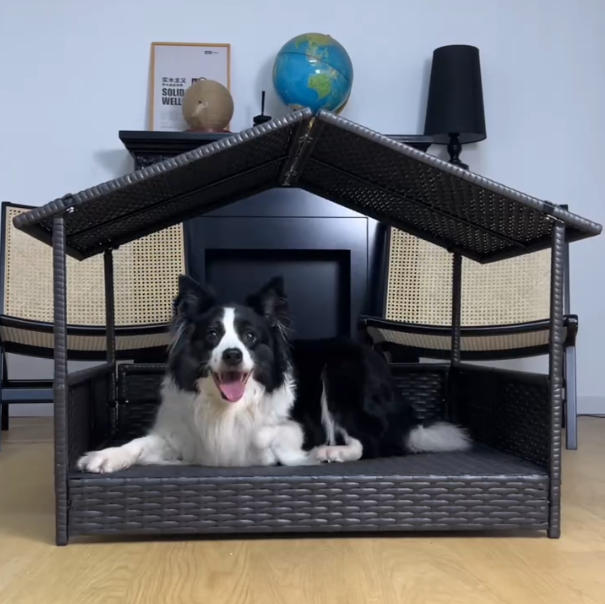 Stylish & Breathable Semi-Closed PE Rattan Dog House | Removable Roof & Elevated Design for Comfort and Cooling