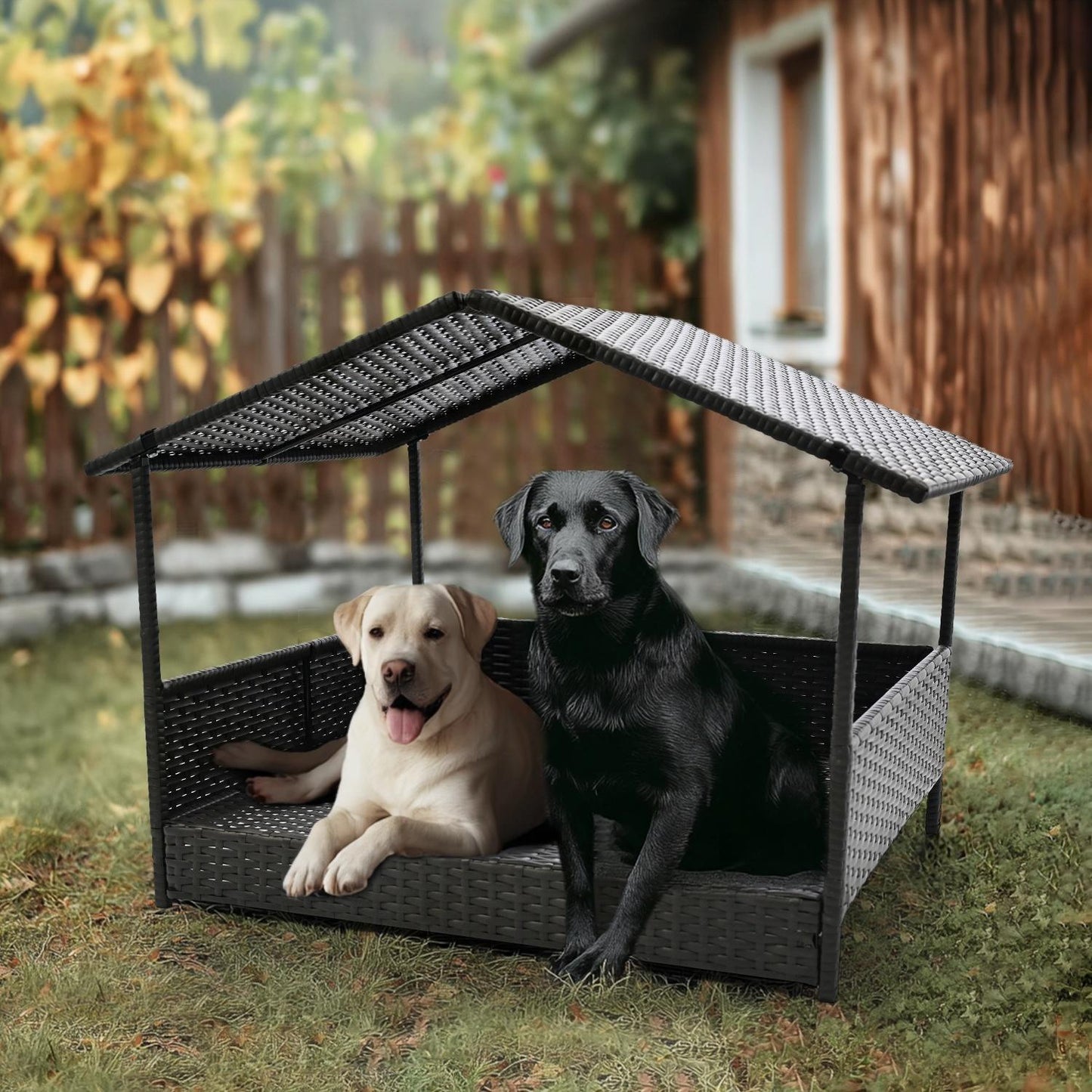 Stylish & Breathable Semi-Closed PE Rattan Dog House | Removable Roof & Elevated Design for Comfort and Cooling