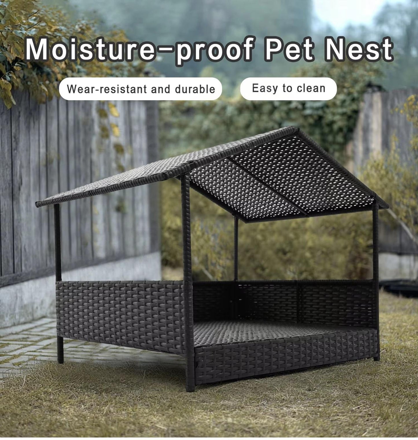 Stylish & Breathable Semi-Closed PE Rattan Dog House | Removable Roof & Elevated Design for Comfort and Cooling