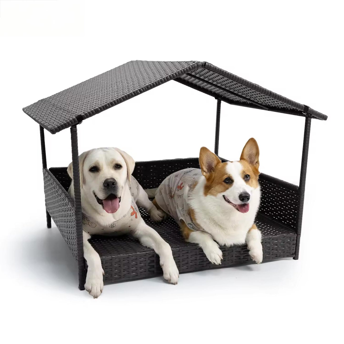 Stylish & Breathable Semi-Closed PE Rattan Dog House | Removable Roof & Elevated Design for Comfort and Cooling