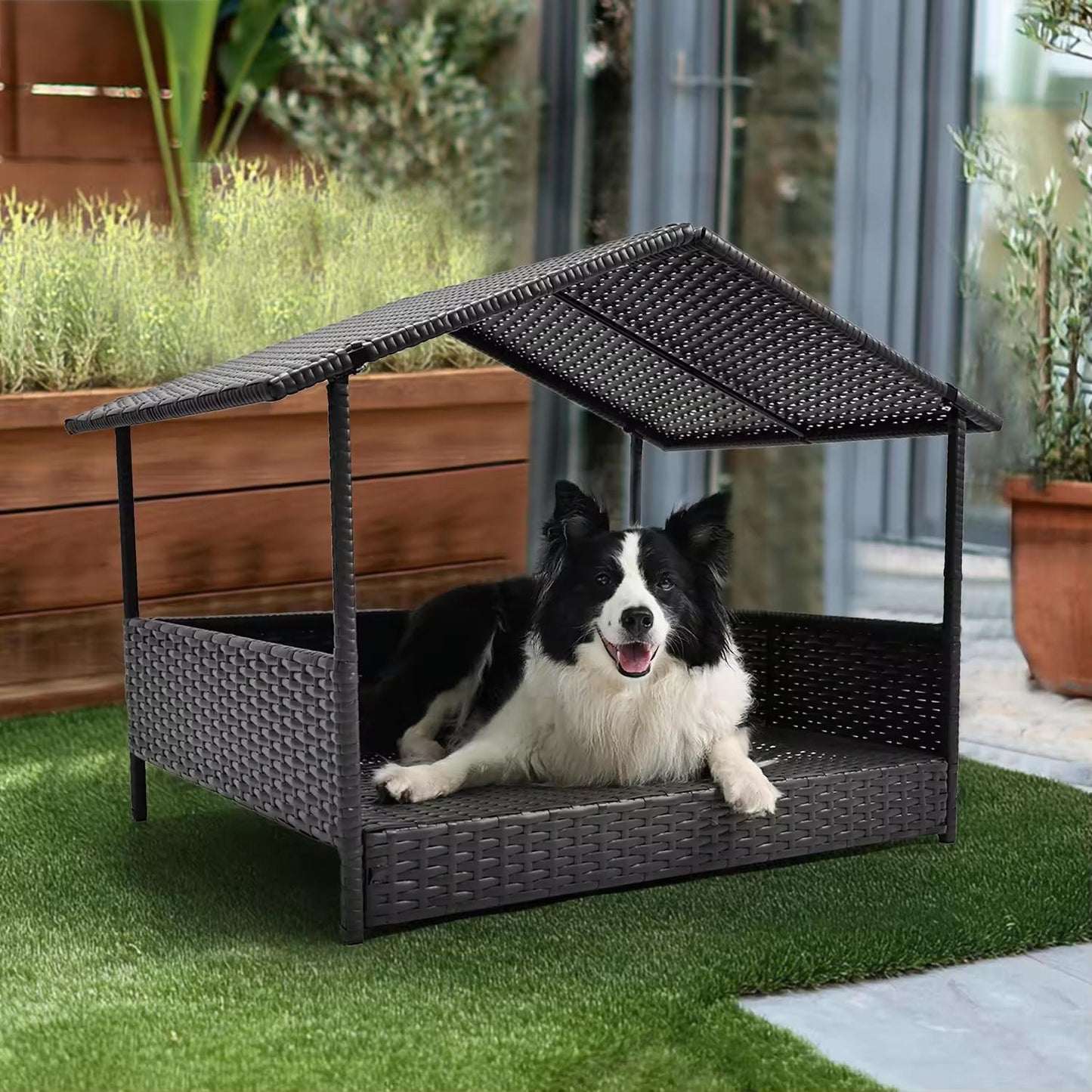 Stylish & Breathable Semi-Closed PE Rattan Dog House | Removable Roof & Elevated Design for Comfort and Cooling