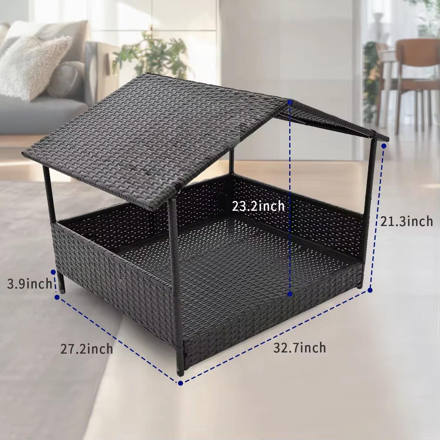 Stylish & Breathable Semi-Closed PE Rattan Dog House | Removable Roof & Elevated Design for Comfort and Cooling