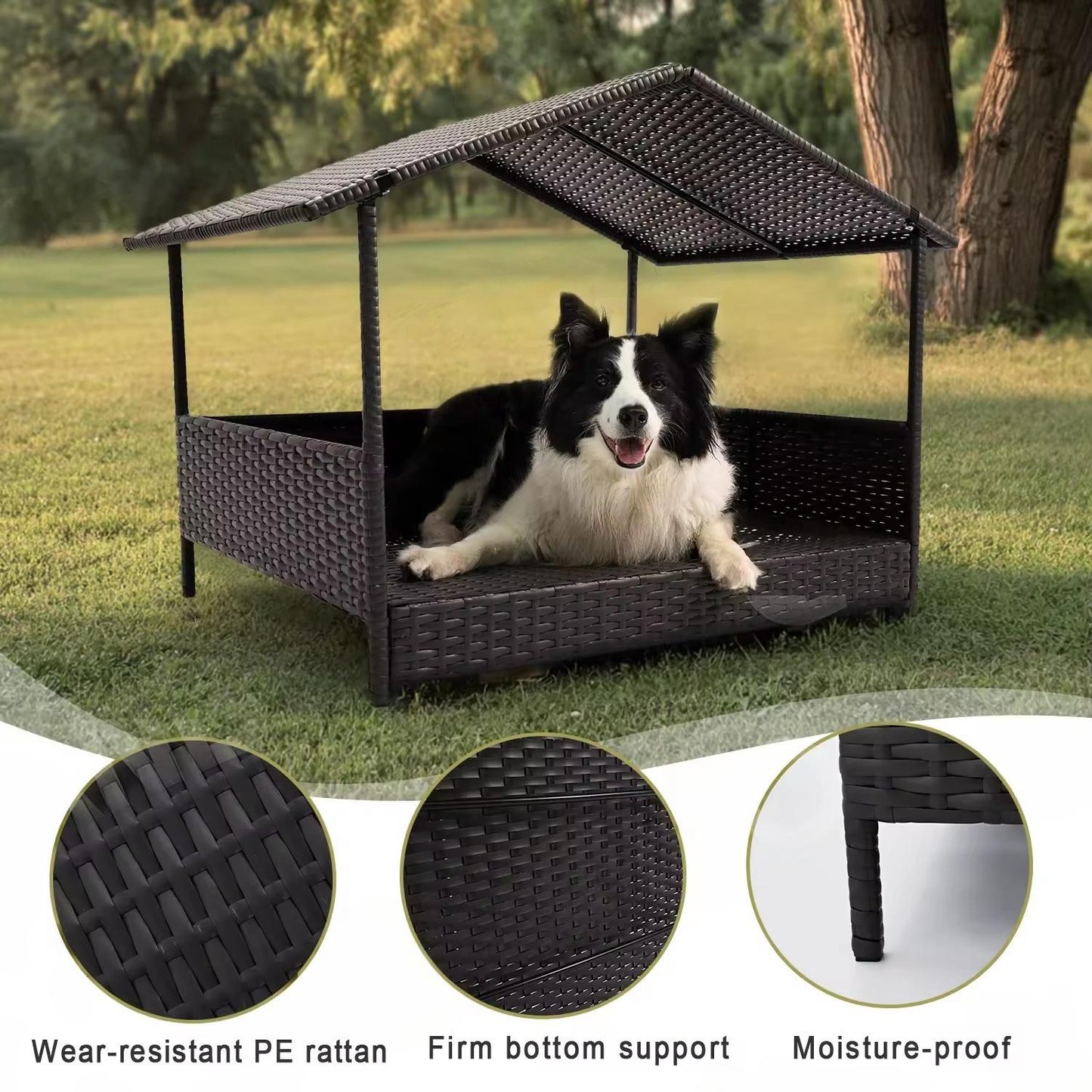 Stylish & Breathable Semi-Closed PE Rattan Dog House | Removable Roof & Elevated Design for Comfort and Cooling