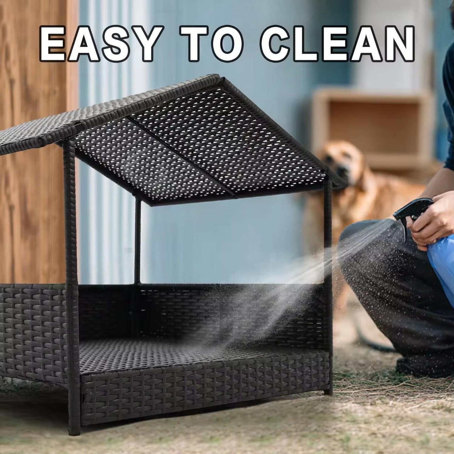 Stylish & Breathable Semi-Closed PE Rattan Dog House | Removable Roof & Elevated Design for Comfort and Cooling