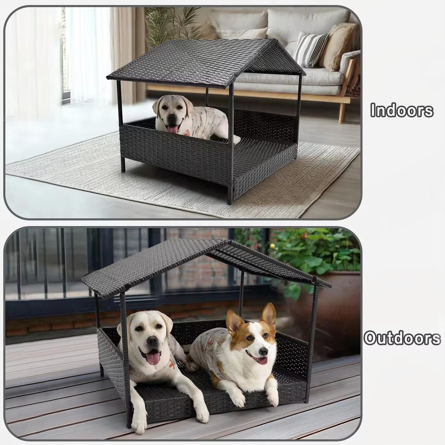 Stylish & Breathable Semi-Closed PE Rattan Dog House | Removable Roof & Elevated Design for Comfort and Cooling