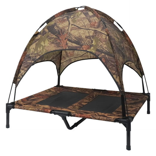 Camouflage Elevated Dog Bed with Removable Canopy | Outdoor Camping, Waterproof, Easy-to-Clean Pet Bed | Portable High-Rise Tent Bed for Large Dogs