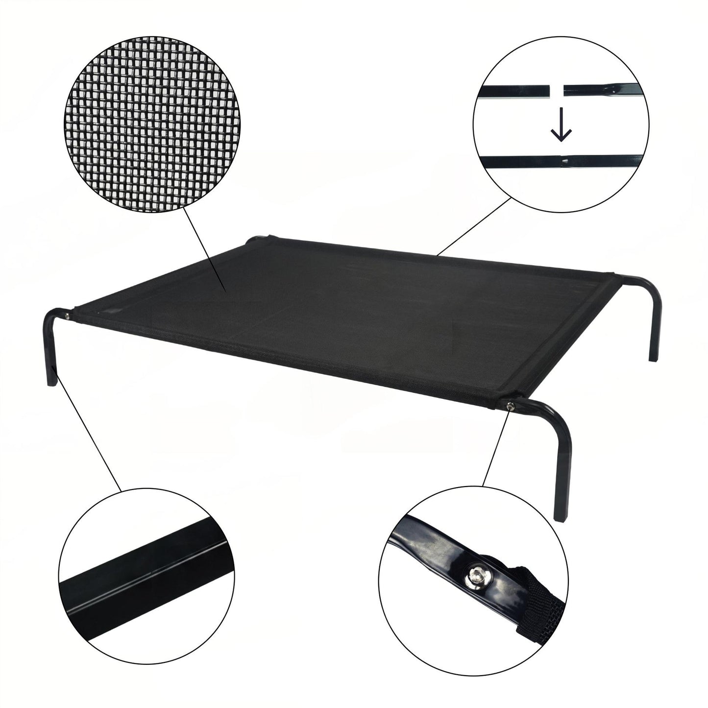 Four-Season Elevated Dog Bed | Chew-Resistant, Breathable & Washable Raised Pet Cot for Large Dogs | Waterproof & Anti-Slip Outdoor Pet Bed