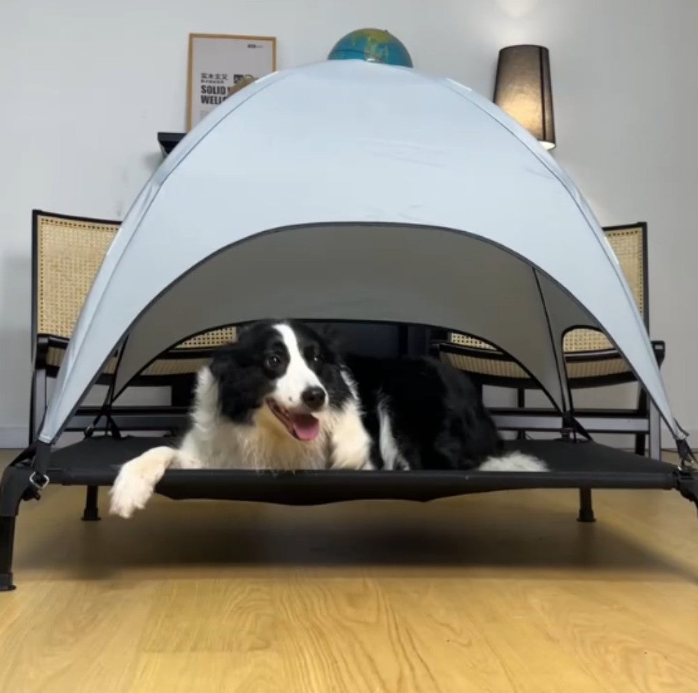 Elevated Outdoor Dog Tent Bed with Shade Canopy | Foldable Cooling Pet Cot for Medium & Large Dogs | Breathable & Durable Camping Pet Lounger