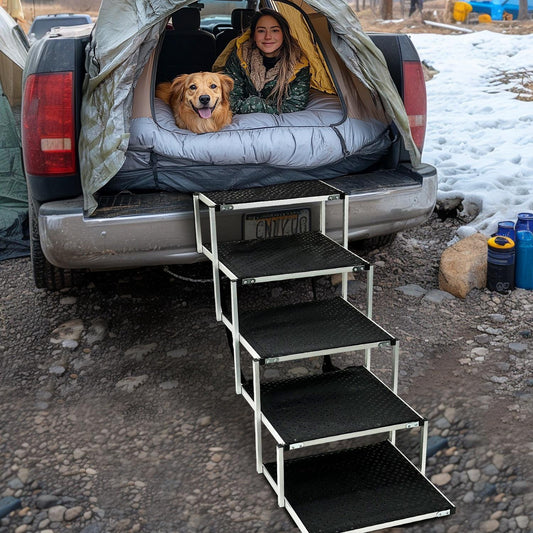 Customizable Wide Aluminum Folding Dog Ramp | Adjustable Pet Ladder for Cars, SUVs, Trucks | Large Dog Stairs with Non-Slip Surface for Easy Access