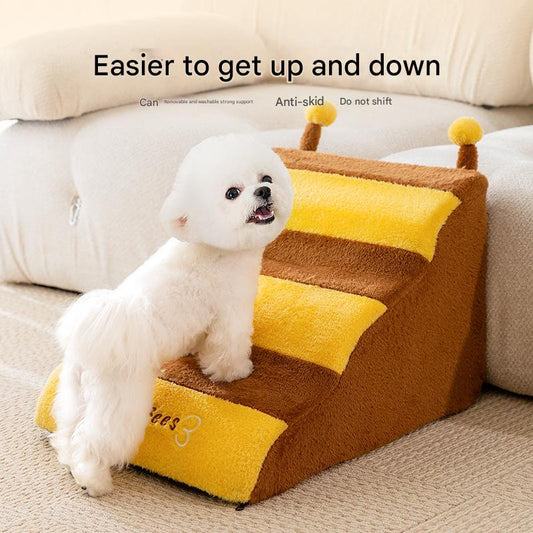 Cute Bee & Bunny Pet Stairs | Wave Design Pet Ramp for Small Dogs, Senior Pets & Cats | Anti-Slip, Washable, Orthopedic Support