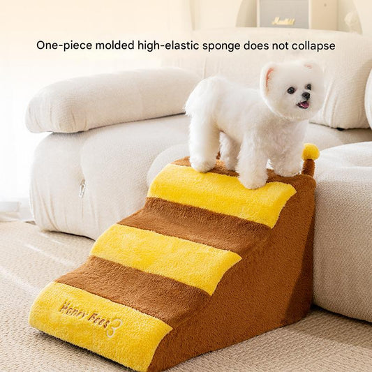 Cute Bee & Bunny Pet Stairs | Wave Design Pet Ramp for Small Dogs, Senior Pets & Cats | Anti-Slip, Washable, Orthopedic Support