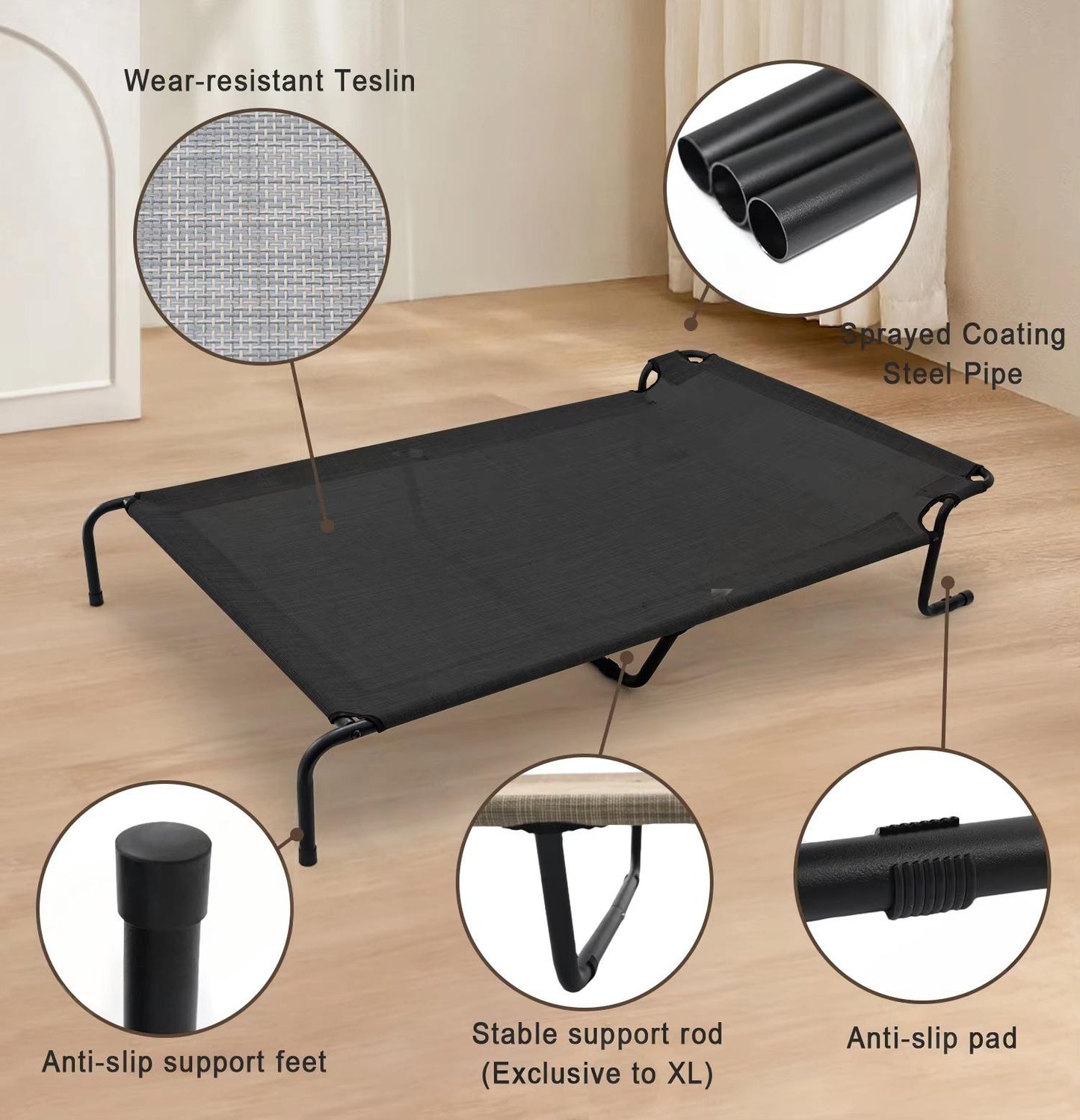 Outdoor & Indoor Elevated Dog Bed | Teslin Breathable Cooling Pet Cot for Medium & Large Dogs | Chew-Resistant, Heavy-Duty & Easy to Clean