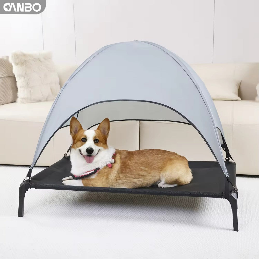 Elevated Outdoor Dog Tent Bed with Shade Canopy | Foldable Cooling Pet Cot for Medium & Large Dogs | Breathable & Durable Camping Pet Lounger