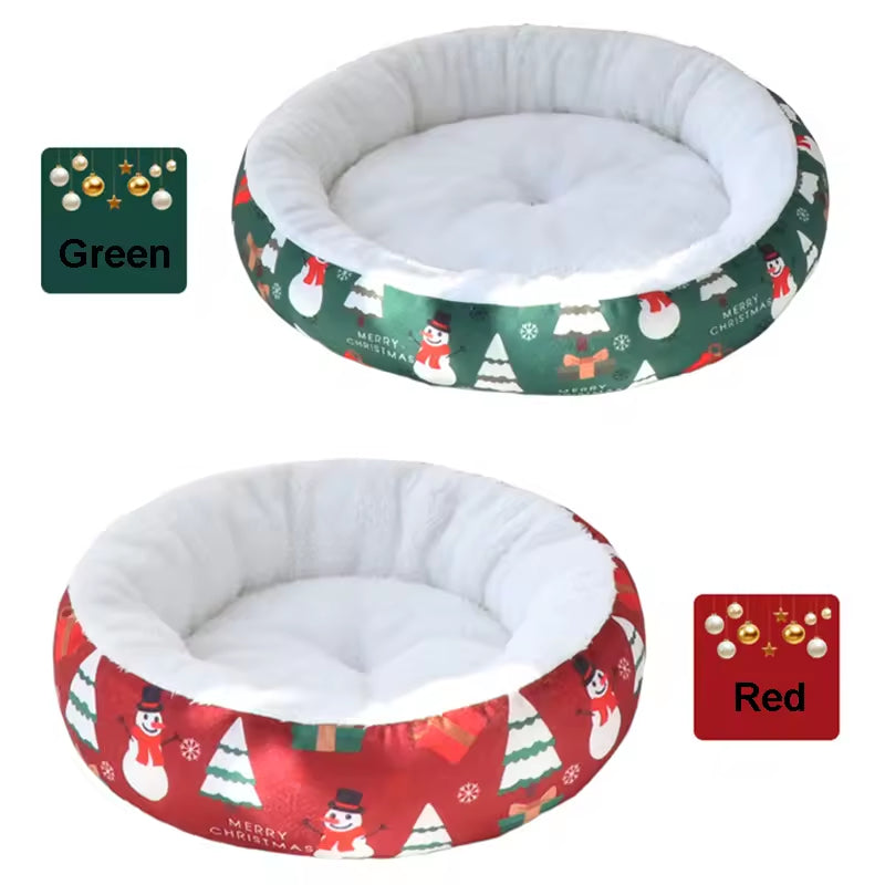 Christmas Pet Bed Round Nest | Warm Winter Dog & Cat Bed | Soft Plush Holiday Pet Cushion | Anti-Slip & Thickened Cozy Mat