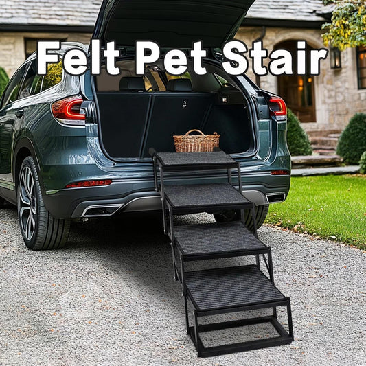 Portable Foldable Dog Stairs for Cars | Non-Slip Felt Pet Ramp | Adjustable Height & Steel Wire Support