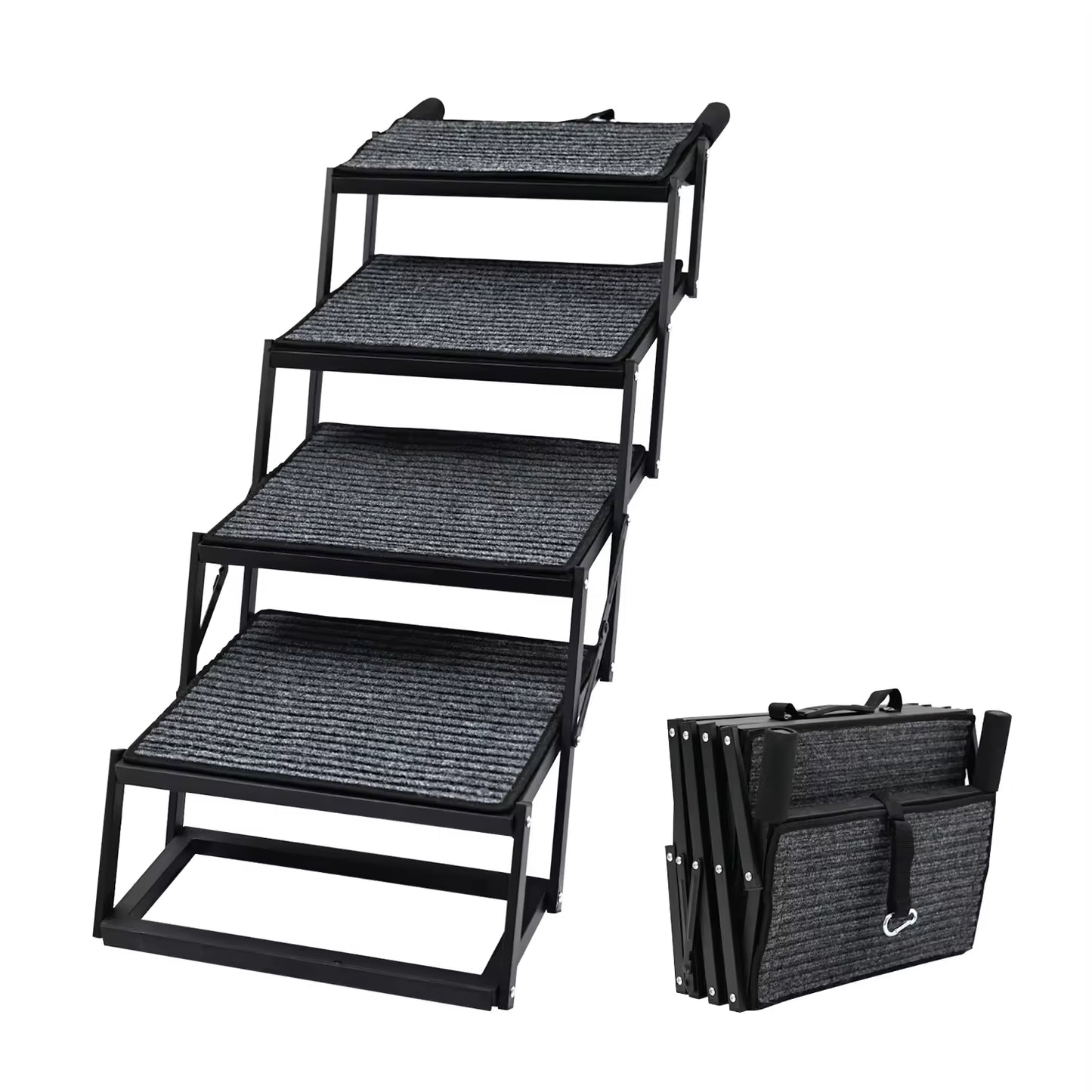 Portable Foldable Dog Stairs for Cars | Non-Slip Felt Pet Ramp | Adjustable Height & Steel Wire Support