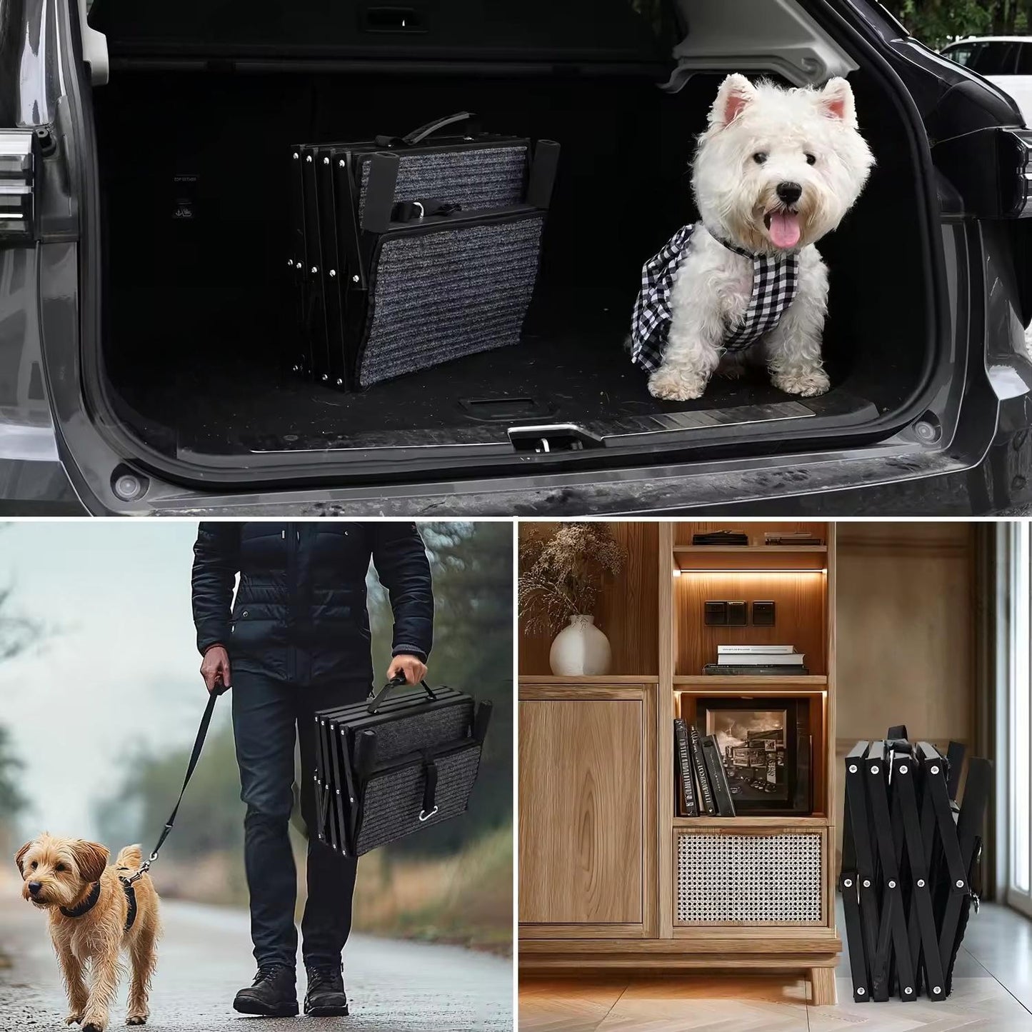 Portable Foldable Dog Stairs for Cars | Non-Slip Felt Pet Ramp | Adjustable Height & Steel Wire Support