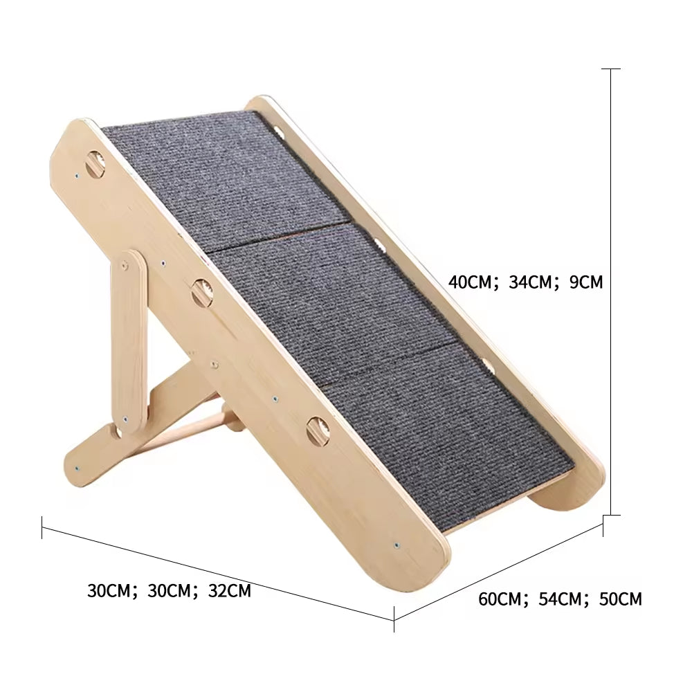 Adjustable & Foldable Wooden Pet Stairs – Durable, Scratch-Resistant 2-in-1 Cat & Dog Climber with Folding Design