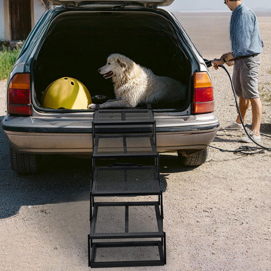 Portable Folding Pet Car Stairs | Adjustable Dog Ramp for SUVs, Cars, & Trucks | Non-Slip & Heavy Duty for Large Dogs