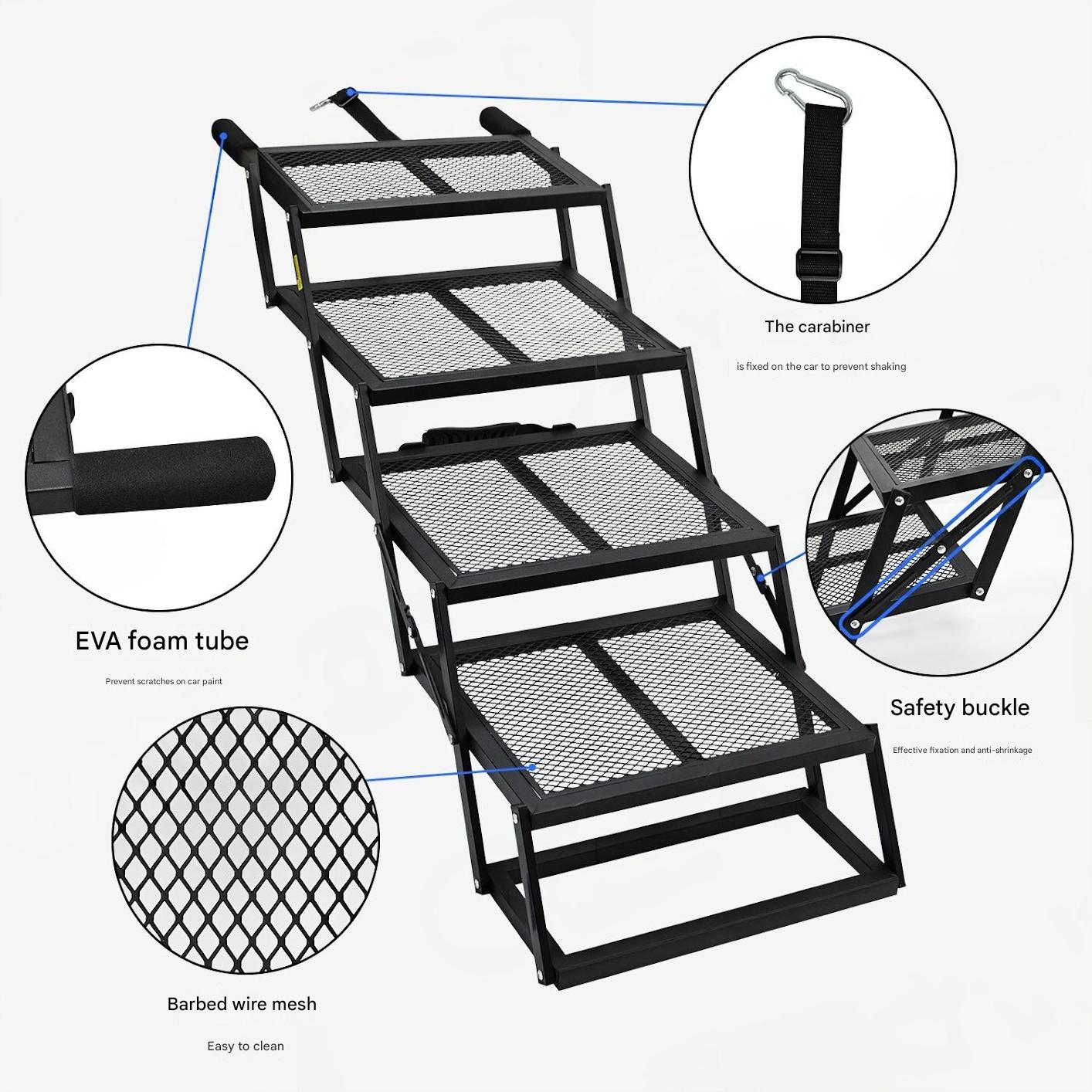 Portable Folding Pet Car Stairs | Adjustable Dog Ramp for SUVs, Cars, & Trucks | Non-Slip & Heavy Duty for Large Dogs