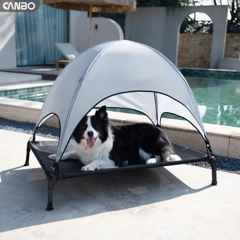 Elevated Outdoor Dog Tent Bed with Shade Canopy | Foldable Cooling Pet Cot for Medium & Large Dogs | Breathable & Durable Camping Pet Lounger