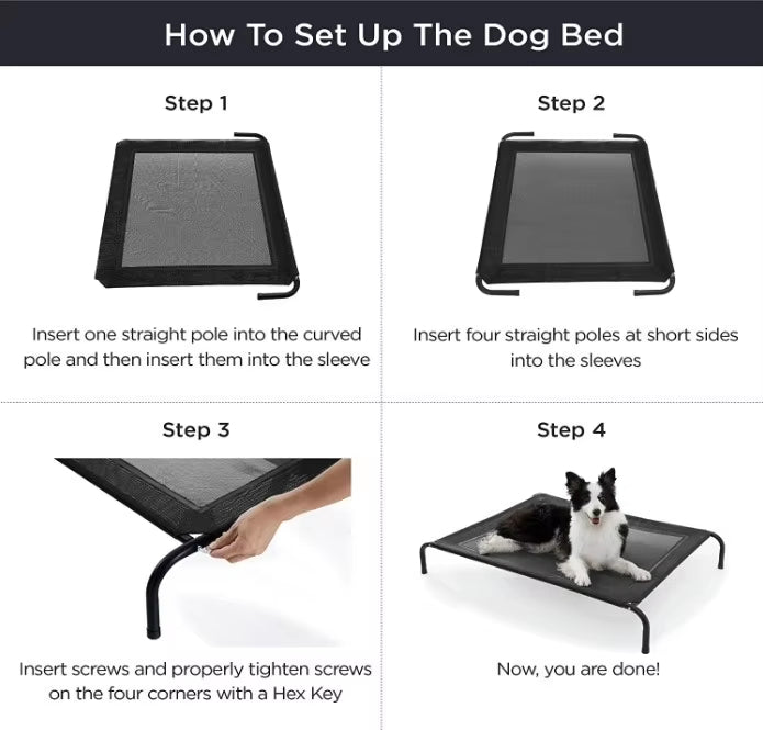 Four-Season Elevated Dog Bed | Chew-Resistant, Breathable & Washable Raised Pet Cot for Large Dogs | Waterproof & Anti-Slip Outdoor Pet Bed