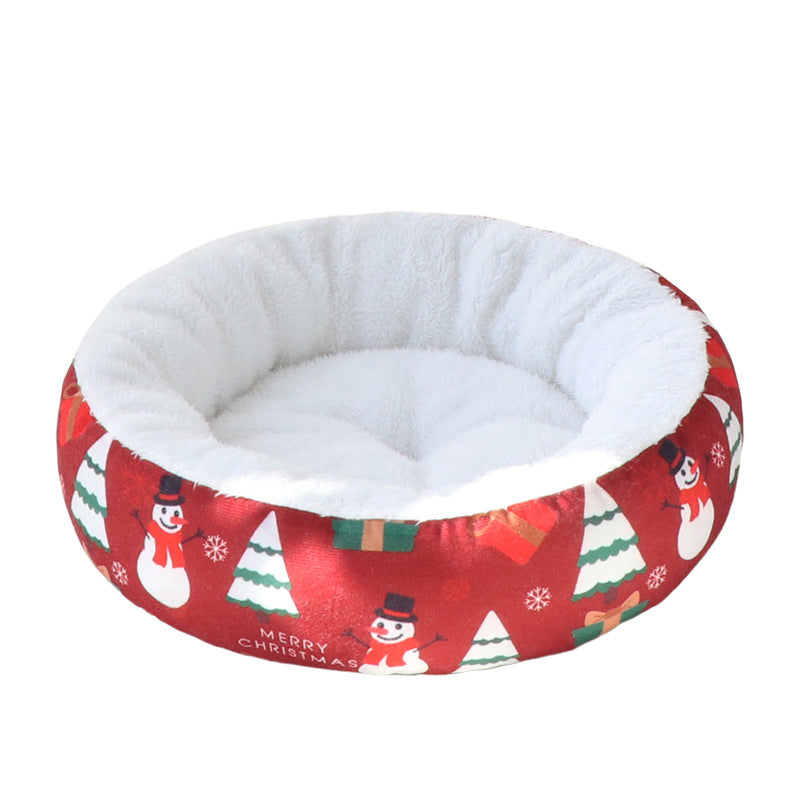 Christmas Pet Bed Round Nest | Warm Winter Dog & Cat Bed | Soft Plush Holiday Pet Cushion | Anti-Slip & Thickened Cozy Mat