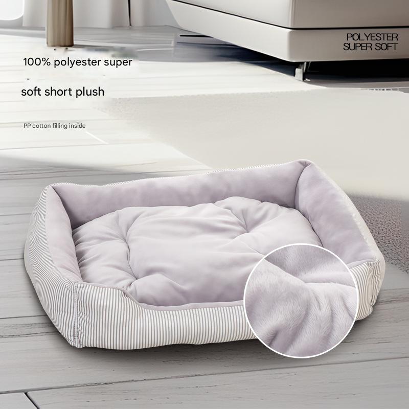 Striped All-Season Dog & Cat Bed | Crystal Velvet Pet Nest | Washable Cozy Pet Sofa for Small & Medium Pets