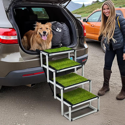 Heavy-Duty Outdoor Pet Ladder | Non-Slip Artificial Grass Stairs for Cars, Trucks & SUVs | Foldable, Portable & Sturdy Dog Ramp