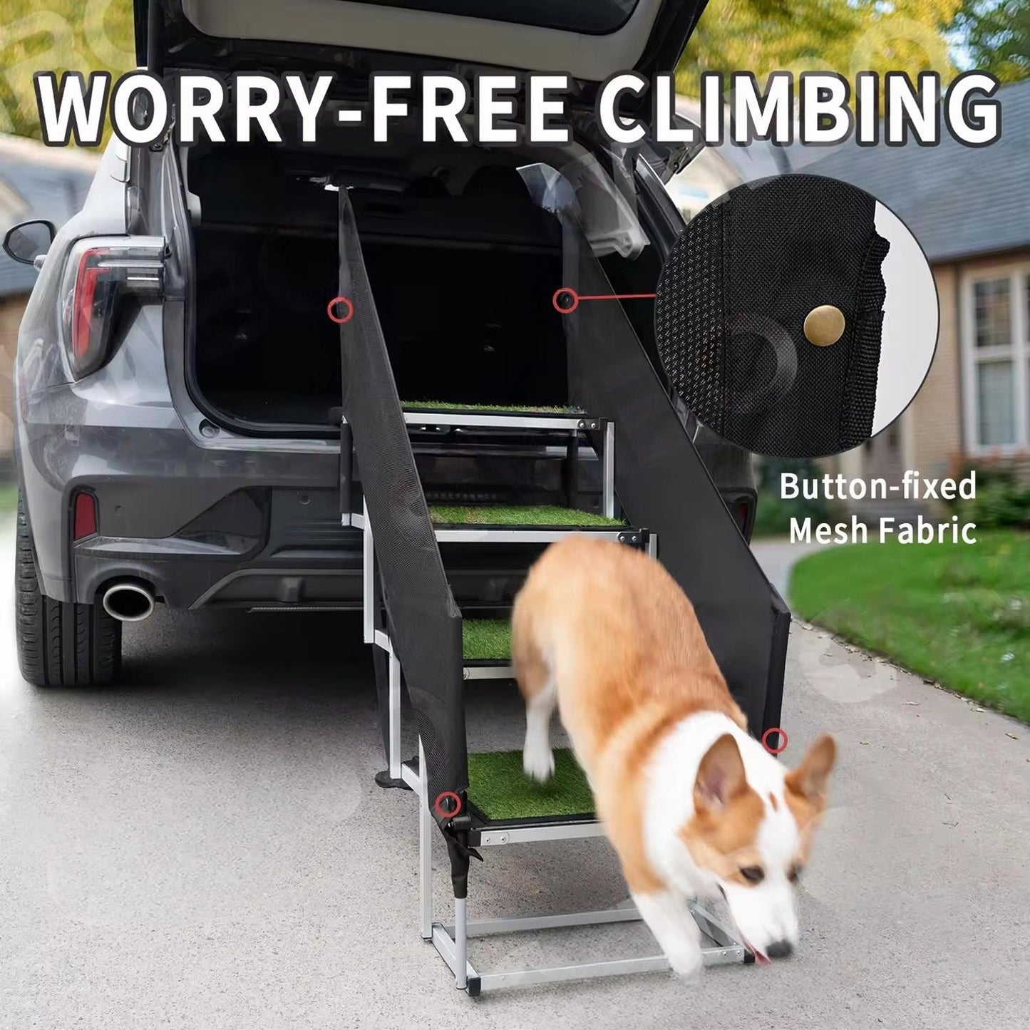Heavy-Duty Outdoor Pet Ramp with Safety Handrails | Foldable Dog Car Ladder for Large & Medium Dogs – Non-Slip, Portable, Travel-Friendly