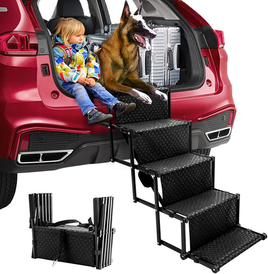 Portable & Foldable Dog Stairs for Cars | Non-Slip Aluminum Pet Ramp | Heavy Duty SUV & Truck Pet Ladder