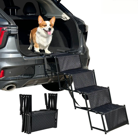 Portable & Foldable Dog Stairs for Cars | Non-Slip Aluminum Pet Ramp | Heavy Duty SUV & Truck Pet Ladder