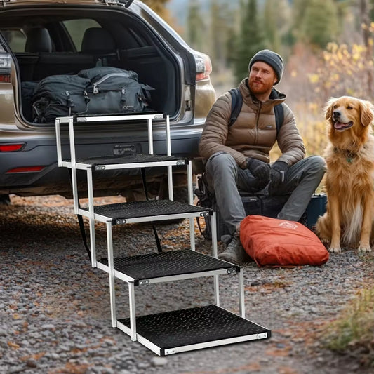 Lightweight Foldable Aluminum Dog Car Ramp | Portable Pet Stairs for Cars, SUVs, Trucks & Home Use