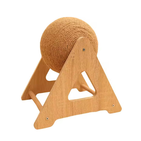 Triangle Cat Scratcher Ball Tower | Sisal Rope Cat Climbing Toy | Durable Cat Scratching Post with Rotating Ball | Interactive Cat Furniture