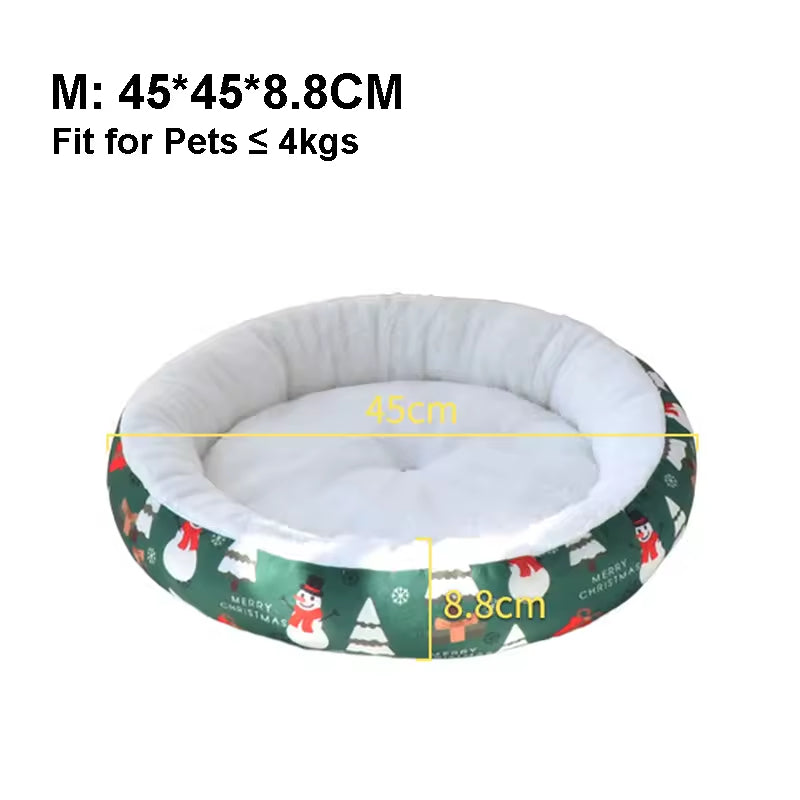 Christmas Pet Bed Round Nest | Warm Winter Dog & Cat Bed | Soft Plush Holiday Pet Cushion | Anti-Slip & Thickened Cozy Mat