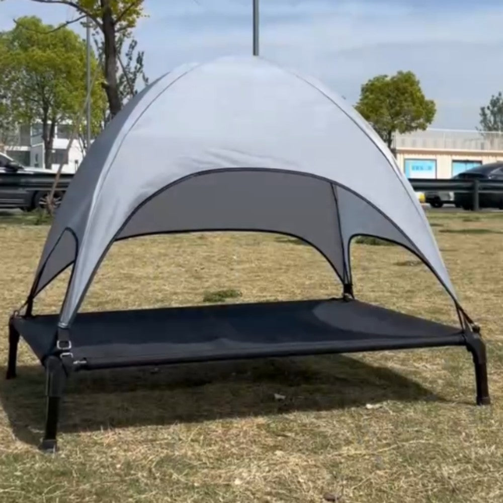 Elevated Outdoor Dog Tent Bed with Shade Canopy | Foldable Cooling Pet Cot for Medium & Large Dogs | Breathable & Durable Camping Pet Lounger