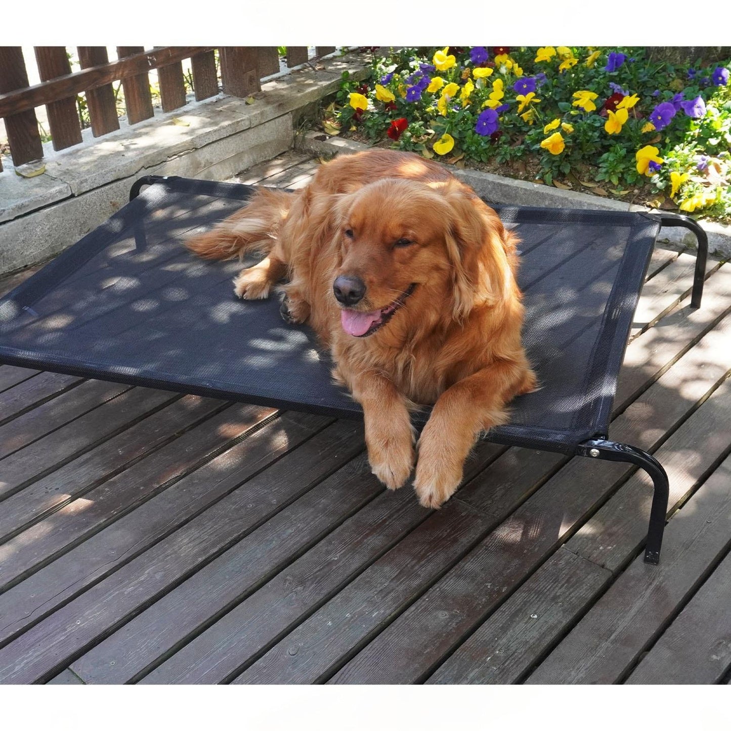 Four-Season Elevated Dog Bed | Chew-Resistant, Breathable & Washable Raised Pet Cot for Large Dogs | Waterproof & Anti-Slip Outdoor Pet Bed