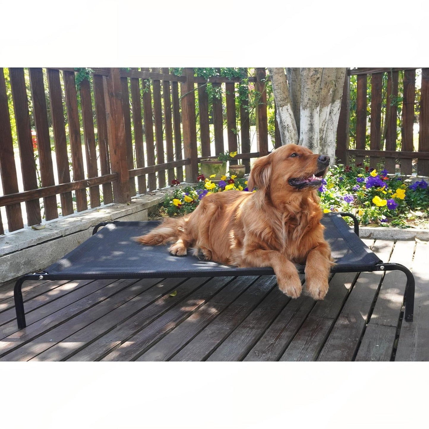 Four-Season Elevated Dog Bed | Chew-Resistant, Breathable & Washable Raised Pet Cot for Large Dogs | Waterproof & Anti-Slip Outdoor Pet Bed