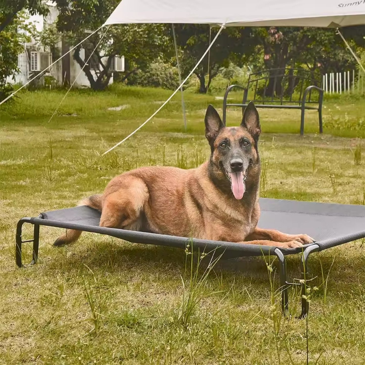 Outdoor Elevated Dog Bed | Waterproof & Chew-Resistant Pet Cot | Detachable Iron Frame with Teslin Mesh | Raised Cooling Dog Cot for Small, Medium & Large Dogs