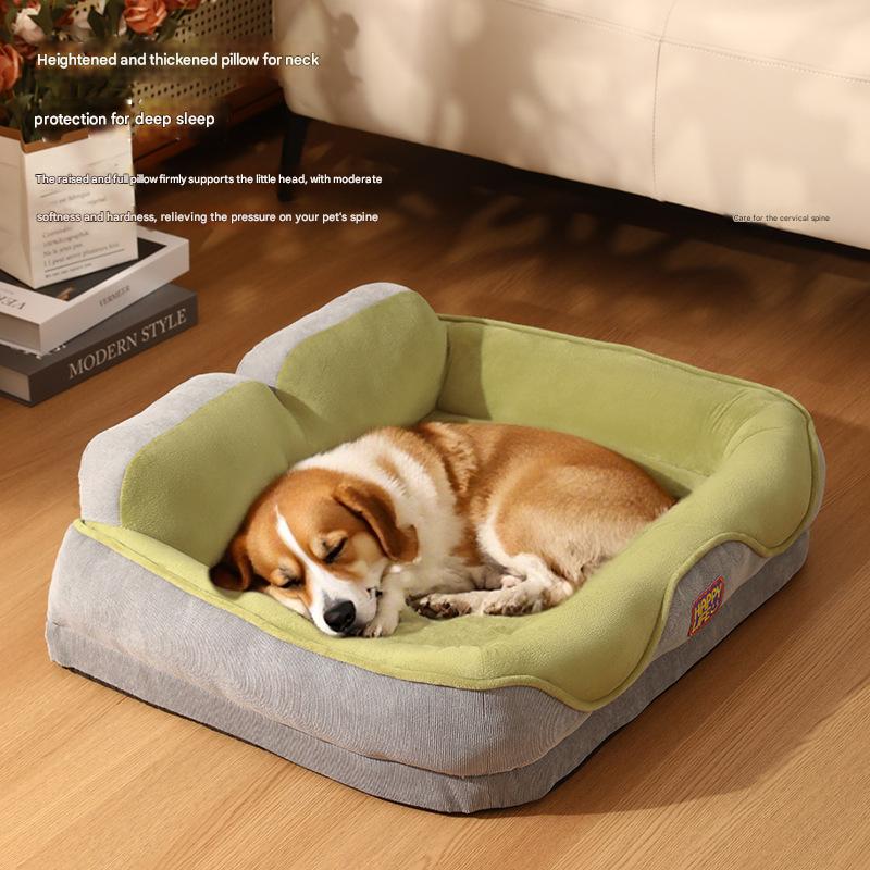 All-Season Dog & Cat Bed with Thickened Backrest Pillow | Orthopedic Corduroy Pet Nest | Washable Cozy Pet Sofa Bed