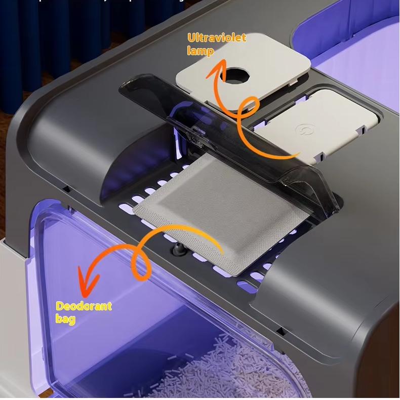 cat litter box equipped with ultraviolet disinfection and anactivated carbon odor-removal package